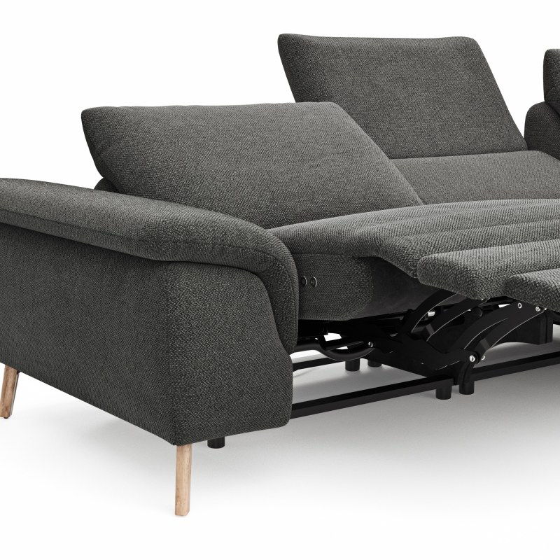 Ecksofa Gotera - 1,5-Sitzer med. + 1,5-Sitzer med. links mit Ecke mit Abschlussteil rechts inkl. Relaxfunktion (teilmotorisch) und Rückenlehne verstellbar, Stoff, Anthrazit
