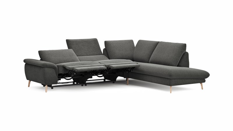 Ecksofa Gotera - 1,5-Sitzer med. + 1,5-Sitzer med. links mit Ecke mit Abschlussteil rechts inkl. Relaxfunktion (teilmotorisch) und Rückenlehne verstellbar, Stoff, Anthrazit