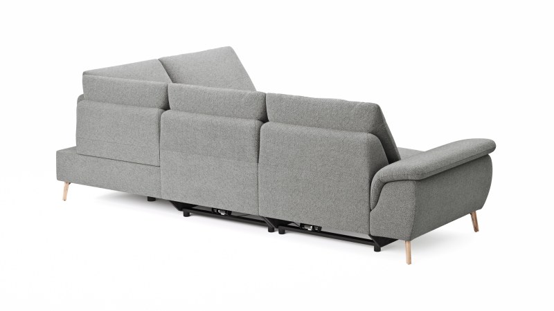 Ecksofa Gotera - 1,5-Sitzer med. + 1,5-Sitzer med. links mit Ecke mit Abschlussteil rechts inkl. Relaxfunktion (teilmotorisch) und Rückenlehne verstellbar, Stoff, Hellgrau
