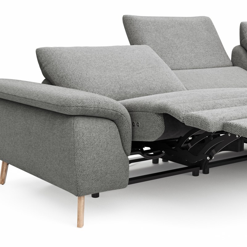 Ecksofa Gotera - 1,5-Sitzer med. + 1,5-Sitzer med. links mit Ecke mit Abschlussteil rechts inkl. Relaxfunktion (teilmotorisch) und Rückenlehne verstellbar, Stoff, Hellgrau