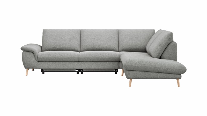 Ecksofa Gotera - 1,5-Sitzer med. + 1,5-Sitzer med. links mit Ecke mit Abschlussteil rechts inkl. Relaxfunktion (teilmotorisch) und Rückenlehne verstellbar, Stoff, Hellgrau