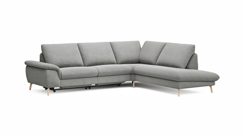 Ecksofa Gotera - 1,5-Sitzer med. + 1,5-Sitzer med. links mit Ecke mit Abschlussteil rechts inkl. Relaxfunktion (teilmotorisch) und Rückenlehne verstellbar, Stoff, Hellgrau