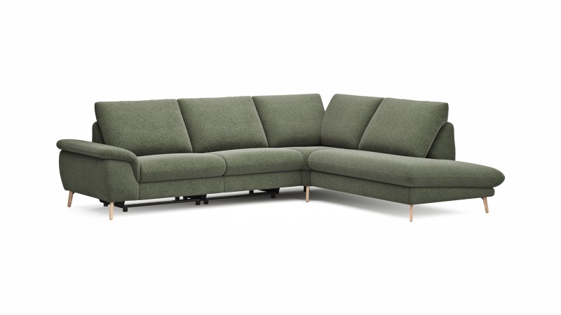 Ecksofa Gotera - 1,5-Sitzer med. + 1,5-Sitzer med. links mit Ecke und Abschlussteil rechts inkl. Rückenlehne verstellbar, Stoff, Olivgrün