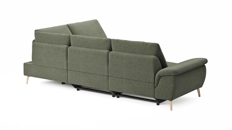 Ecksofa Gotera - 1,5-Sitzer med. + 1,5-Sitzer med. links mit Ecke und Abschlussteil rechts inkl. Rückenlehne verstellbar, Stoff, Olivgrün