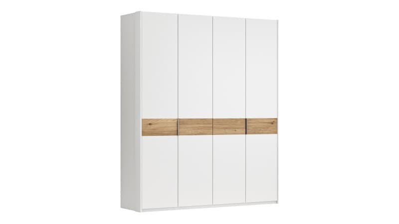 Drehtürenschrank Viana - B ca. 204 cm, Lack, Weiß, Riffholz, Wildeiche