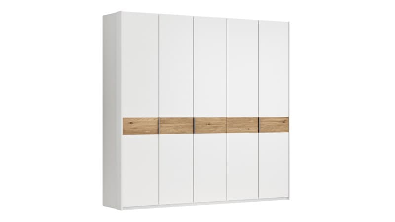 Drehtürenschrank Viana - B ca. 254 cm, Lack, Weiß, Riffholz, Wildeiche