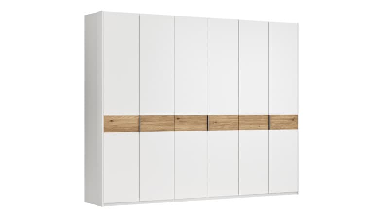 Drehtürenschrank Viana - B ca. 303 cm, Lack, Weiß, Riffholz, Wildeiche