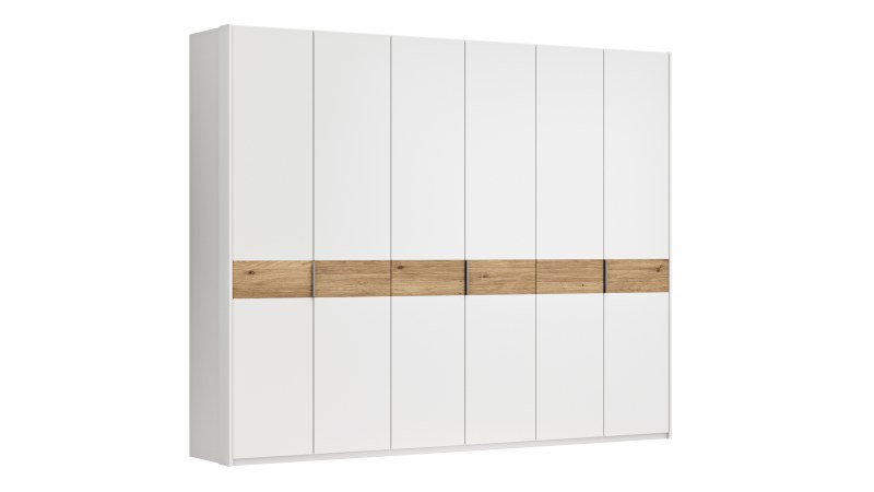 Drehtürenschrank Viana - B ca. 303 cm, Lack, Weiß, Riffholz, Wildeiche