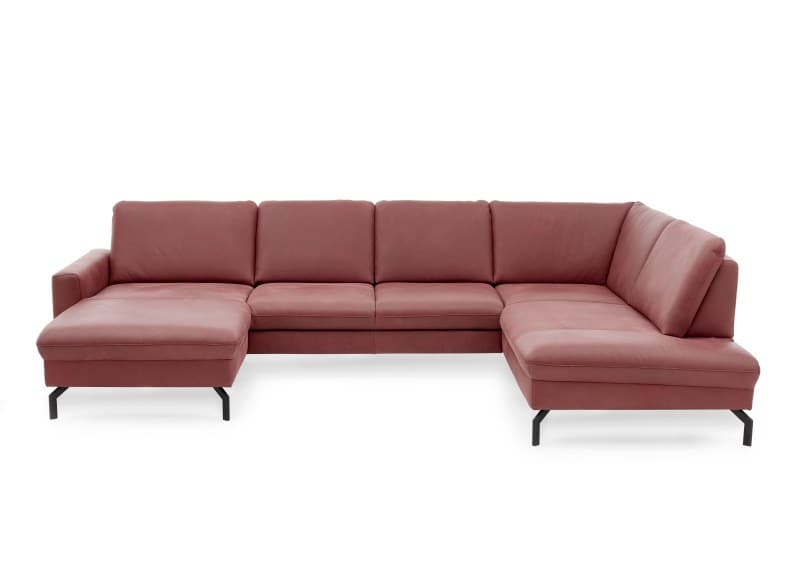 Wohnlandschaft - Longchair links mit 2,5-Sitzer und Ecke rechts, Leder, Rot