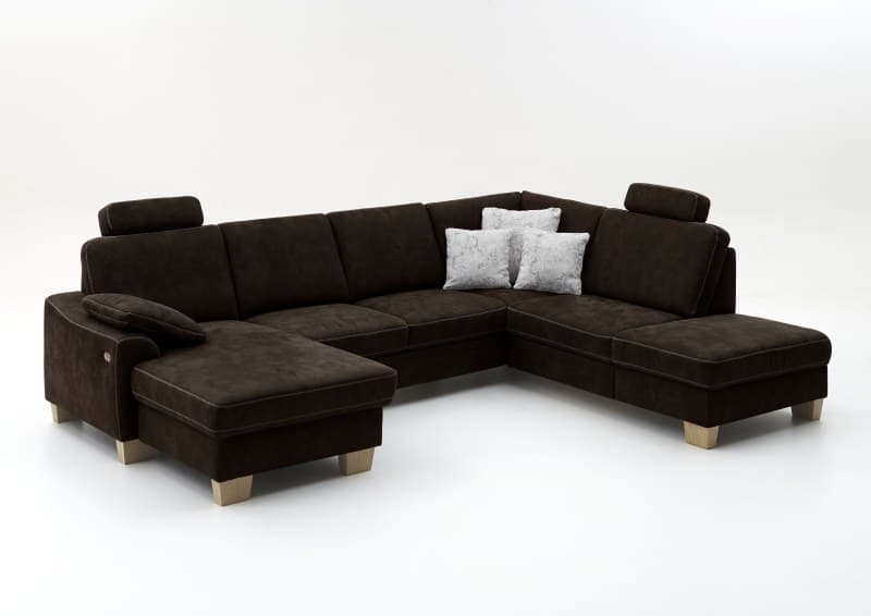 Wohnlandschaft - Longchair links mit 2,5-Sitzer und Ecke rechts, Stoff, Mocca