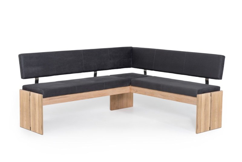 Eckbank - mit Truhe, Breite ca. 192 cm, Stoff, dunkelgrau, Eiche massiv