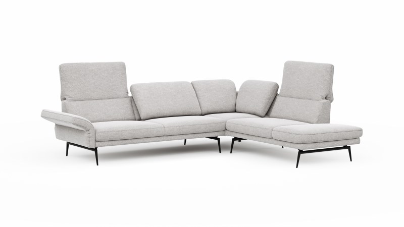 Ecksofa Estrela - Ecke rechts mit 2,5-Sitzer inkl. Rücken-/Armlehne verstellbar, Stoff, Creme