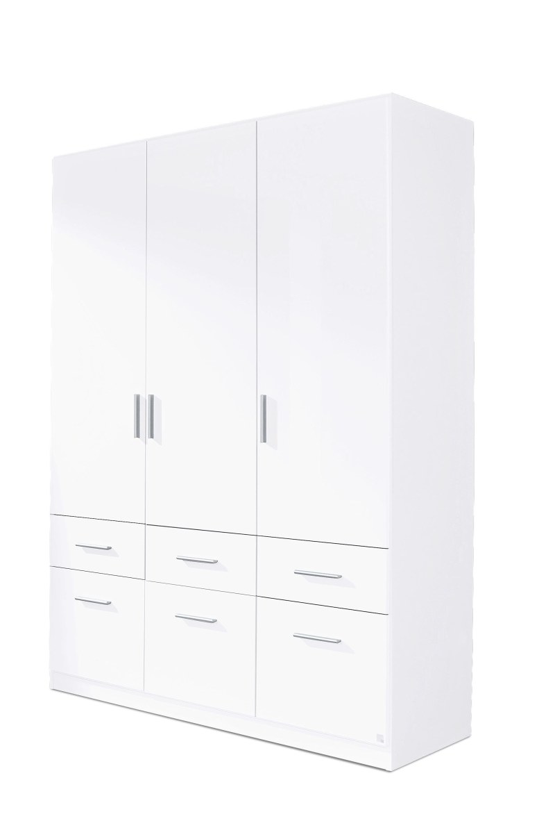 Drehtürenschrank- B ca. 136 cm, Weiß, Weiß Hochglanz