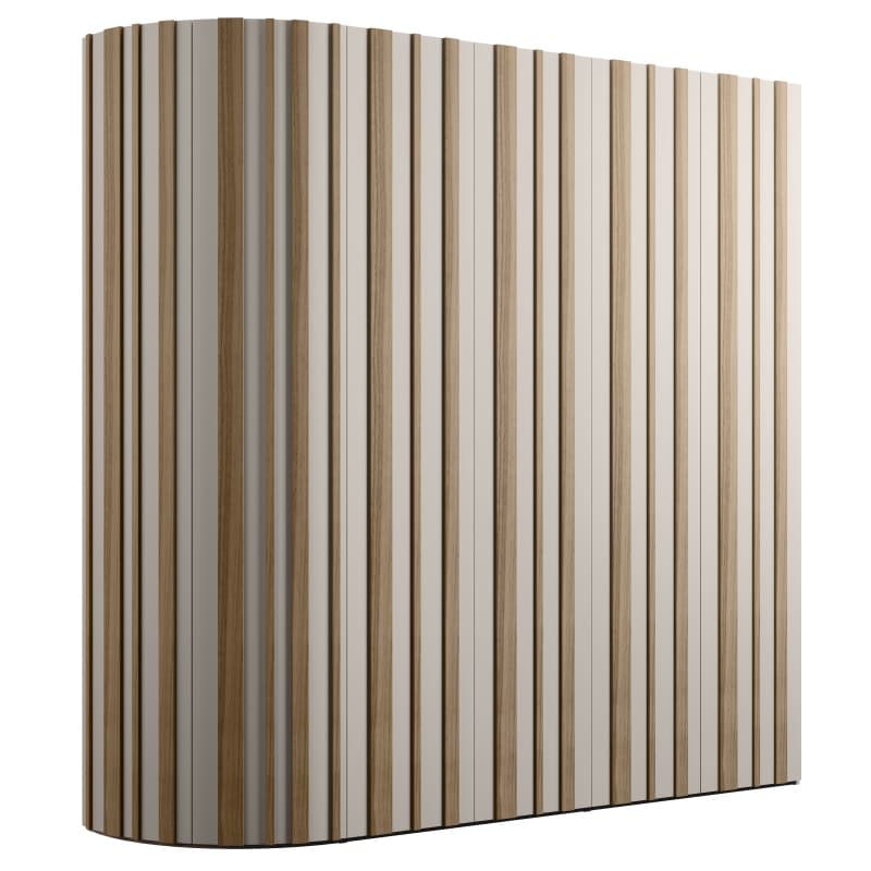 Drehtürenschrank Solina Stave - B ca. 240cm, Lack matt Taupe, furniert Nussbaum bianco