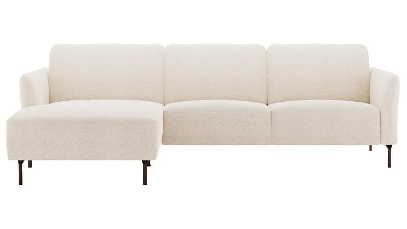Ecksofa Leona - Longchair mit 3-Sitzer rechts inkl. Sitzvorzug motorisch, Stoff, Creme