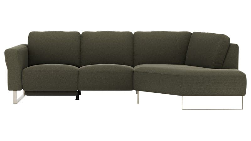 Ecksofa Leona - 2,5-Sitzer mit Ecke rechts inkl. Relaxfunktion motorisch, Stoff, Braungrün
