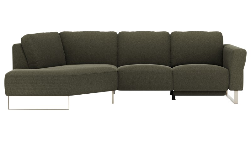 Ecksofa Leona - Ecke mit 2,5-Sitzer rechts inkl. Relaxfunktion motorisch, Stoff, Braungrün