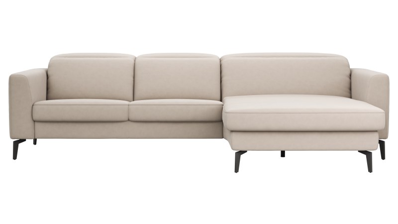 Ecksofa Rafaela 2.0 - 2,5-Sitzer mit Longchair rechts inkl. Kopfteilverstellung, Leder, Champagner