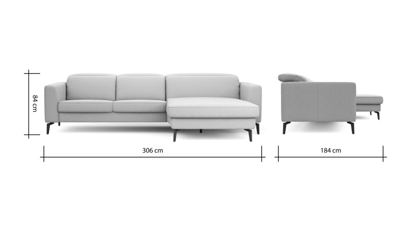 Ecksofa Rafaela 2.0 - 2,5-Sitzer mit Longchair rechts inkl. Sitzvorzug, Kopteilverstellung motorisch und Relaxfunktion motorisch im Longchair, Leder, Champagner