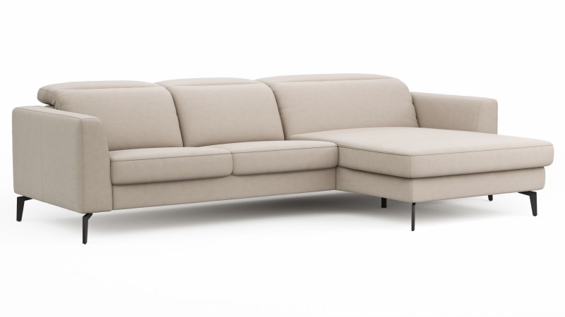 Ecksofa Rafaela 2.0 - 2,5-Sitzer mit Longchair rechts inkl. Sitzvorzug, Kopteilverstellung motorisch und Relaxfunktion motorisch im Longchair, Leder, Champagner