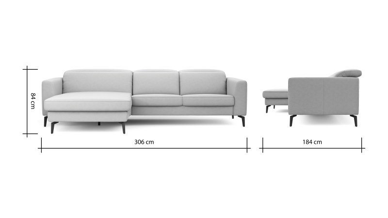 Ecksofa Rafaela 2.0 - Longchair mit 2,5-Sitzer rechts inkl. Sitzvorzug, Kopteilverstellung motorisch und Relaxfunktion motorisch im Longchair, Leder, Champagner