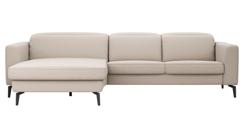 Ecksofa Rafaela 2.0 - Longchair mit 2,5-Sitzer rechts inkl. Sitzvorzug, Kopteilverstellung motorisch und Relaxfunktion motorisch im Longchair, Leder, Champagner