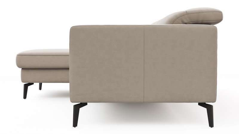 Ecksofa Rafaela 2.0 - Longchair mit 2,5-Sitzer rechts inkl. Sitzvorzug, Kopteilverstellung motorisch und Relaxfunktion motorisch im Longchair, Leder, Champagner