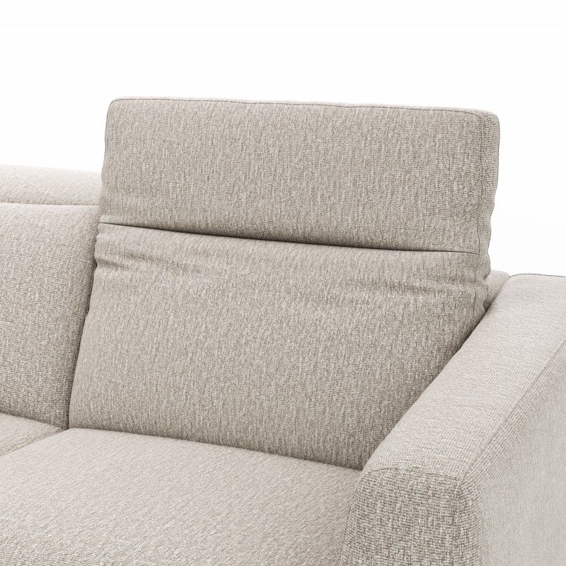 Ecksofa Rafaela 2.0 - Longchair mit 2,5-Sitzer rechts inkl. Sitzvorzug, Kopteilverstellung motorisch und Relaxfunktion motorisch im Longchair, Stoff, Champagner