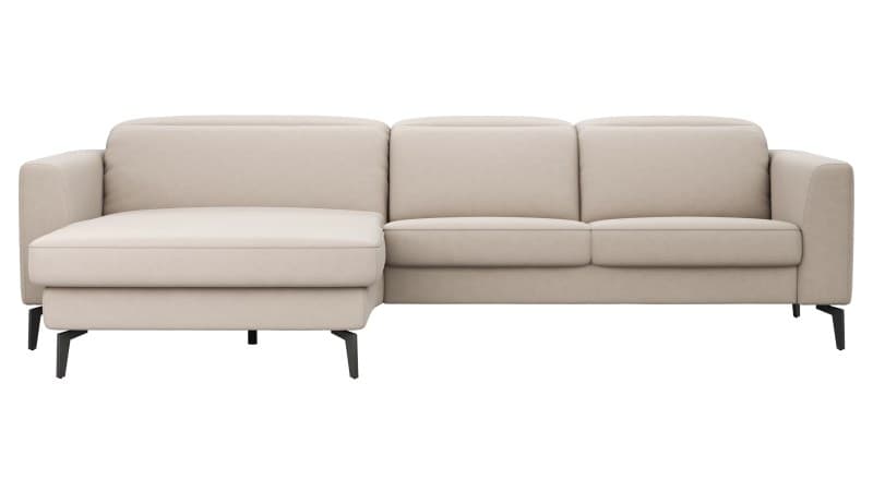 Ecksofa Rafaela 2.0 - Longchair mit 2,5-Sitzer rechts inkl. Kopfteilverstellung, Leder, Champagner