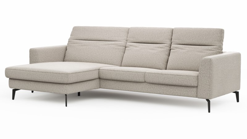 Ecksofa Rafaela 2.0 - Longchair mit 2,5-Sitzer rechts inkl. Kopfteilverstellung, Stoff, Champagner