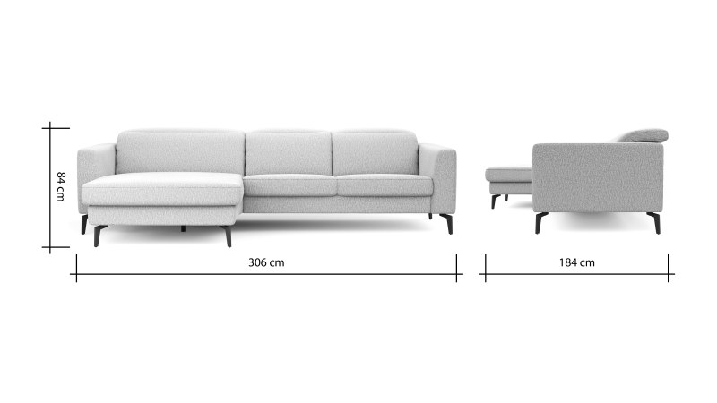 Ecksofa Rafaela 2.0 - Longchair mit 2,5-Sitzer rechts inkl. Kopfteilverstellung, Stoff, Champagner
