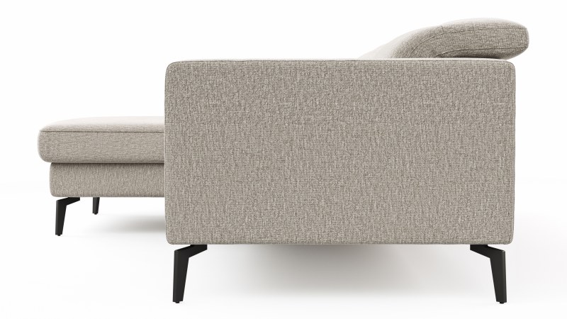Ecksofa Rafaela 2.0 - Longchair mit 2,5-Sitzer rechts inkl. Kopfteilverstellung, Stoff, Champagner