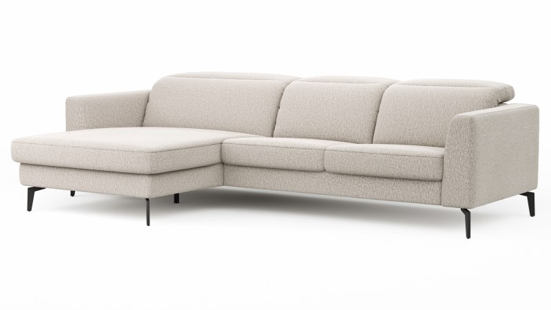 Ecksofa Rafaela 2.0 - Longchair mit 2,5-Sitzer rechts inkl. Kopfteilverstellung, Stoff, Champagner