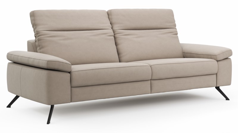 Sofa Rafaela 2.0 - 3-Sitzer inkl. Kopfteil verstellbar, Leder, Champagner