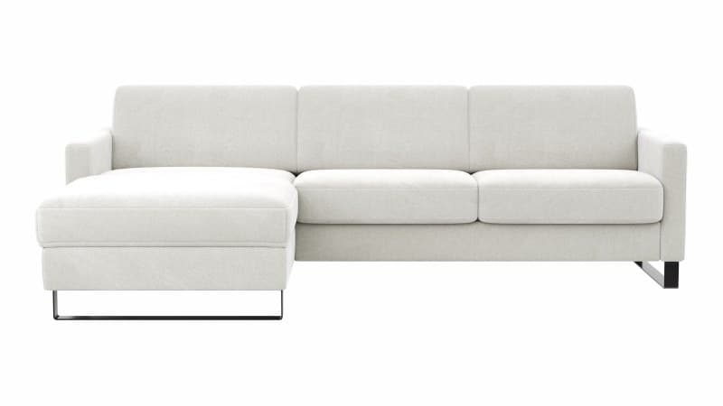Schlafsofa Laredo - Longchair mit 2-Sitzer rechts inkl. Schlaffunktion mit Bettkasten und Armteile verstellbar, Stoff, Offwhite