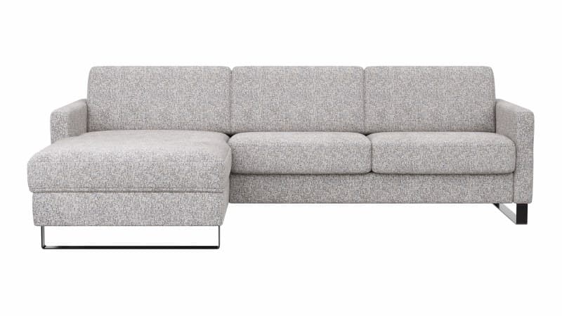 Schlafsofa Laredo - Longchair mit 2-Sitzer rechts inkl. Schlaffunktion mit Bettkasten und Armteile verstellbar, Stoff, Graubeige