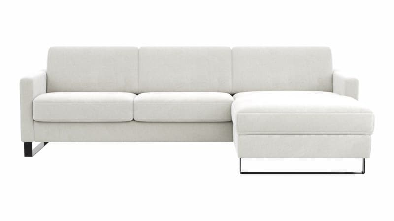Schlafsofa Laredo - 2-Sitzer mit Longchair rechts inkl. Schlaffunktion mit Bettkasten und Armteile verstellbar, Stoff, Offwhite