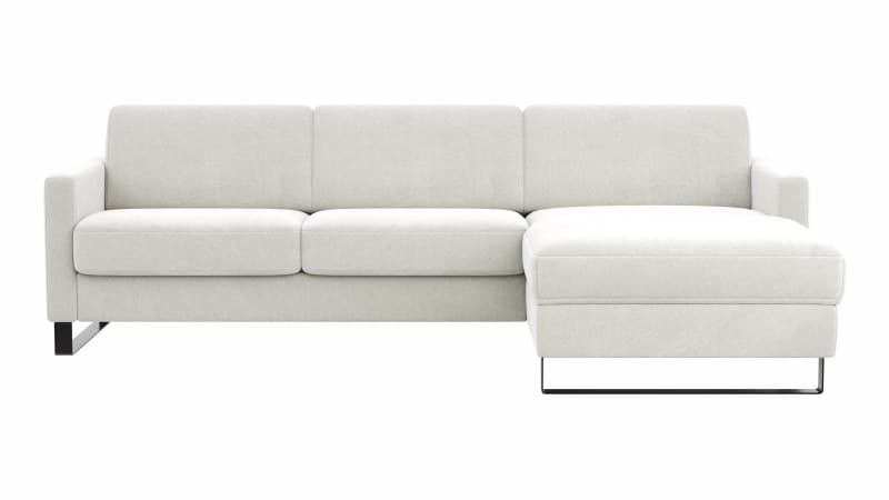 Schlafsofa Laredo - 2-Sitzer mit Longchair rechts inkl. Schlaffunktion mit Bettkasten, Stoff, Offwhite