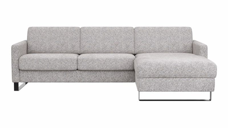 Schlafsofa Laredo - 2-Sitzer mit Longchair rechts inkl. Schlaffunktion mit Bettkasten, Stoff, Graubeige