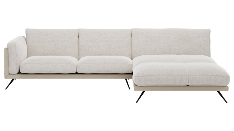 Ecksofa Valdemoro - 2,5-Sitzer mit  Longchair rechts inkl. Rückenlehne verstellbar, Stoff, Creme