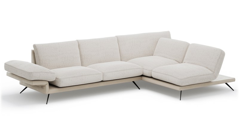 Ecksofa Valdemoro - 2,5-Sitzer mit  Longchair rechts inkl. Rückenlehne verstellbar, Stoff, Creme