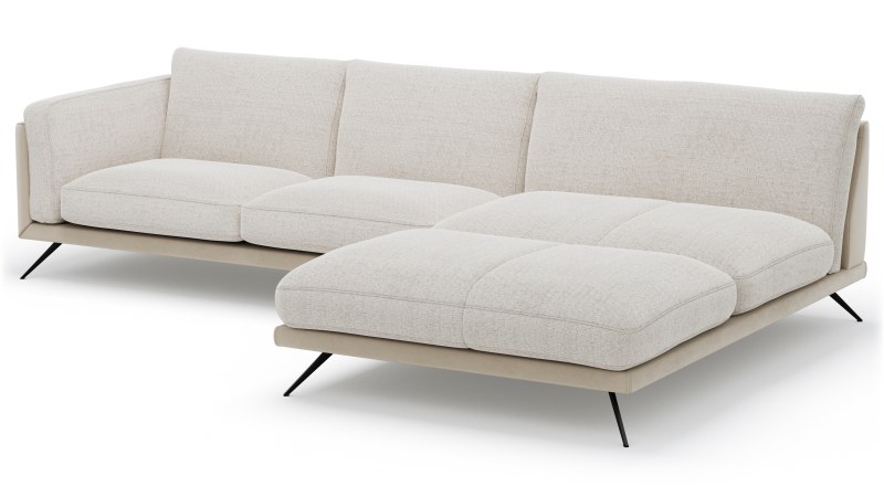 Ecksofa Valdemoro - 2,5-Sitzer mit  Longchair rechts inkl. Rückenlehne verstellbar, Stoff, Creme