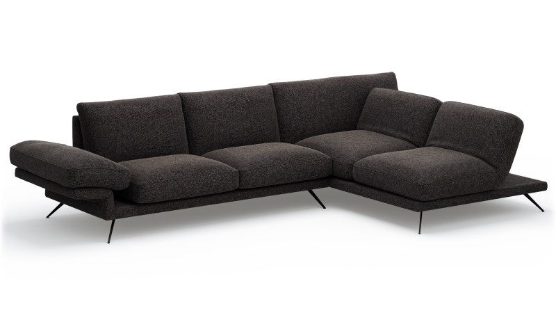 Ecksofa Valdemoro - 2,5-Sitzer mit Longchair rechts inkl. Rückenlehne verstellbar, Stoff, Anthrazit