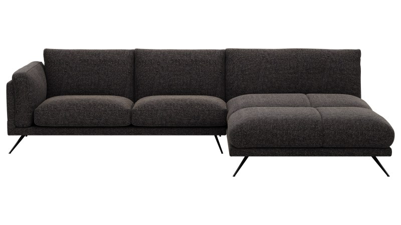 Ecksofa Valdemoro - 2,5-Sitzer mit Longchair rechts inkl. Rückenlehne verstellbar, Stoff, Anthrazit