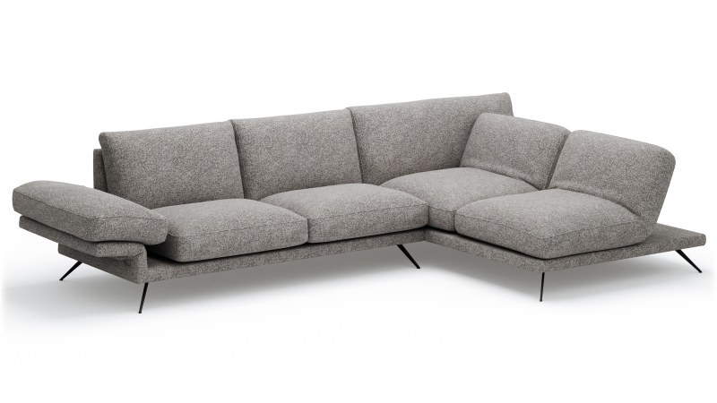 Ecksofa Valdemoro - 2,5-Sitzer mit Longchair rechts inkl. Rückenlehne verstellbar, Stoff, Grau