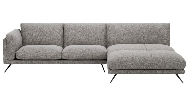 Ecksofa Valdemoro - 2,5-Sitzer mit Longchair rechts inkl. Rückenlehne verstellbar, Stoff, Grau
