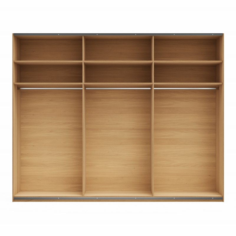 Schwebetürenschrank Lenoso - B. ca. 300 cm, Eiche massiv, Glas Dunkelbraun