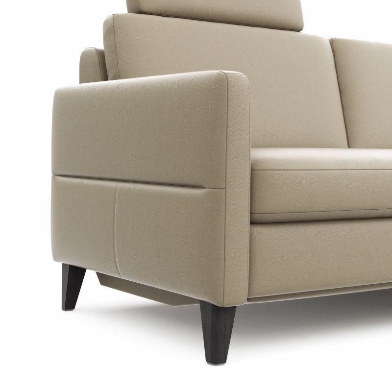 Ecksofa Arima N - 2,5-Sitzer mit Longchair rechts inkl. Relaxfunktion und Kopfstütze motorisch, Leder, Champagner