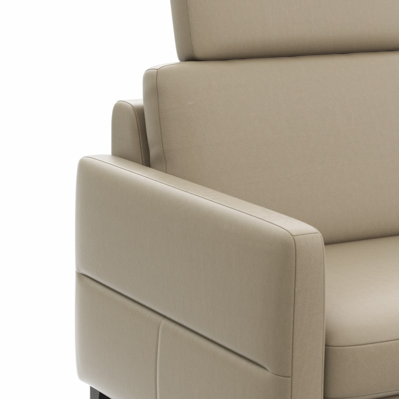 Ecksofa Arima N - 2,5-Sitzer mit Longchair rechts inkl. Relaxfunktion und Kopfstütze motorisch, Leder, Champagner