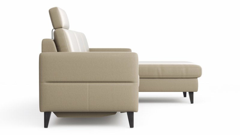 Ecksofa Arima N - 2,5-Sitzer mit Longchair rechts inkl. Relaxfunktion und Kopfstütze motorisch, Leder, Champagner